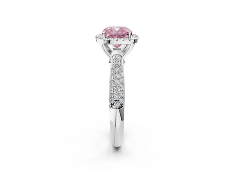 White gold Fancy Pink Cushion Cut Halo Diamond Ring with Pavé Band_38