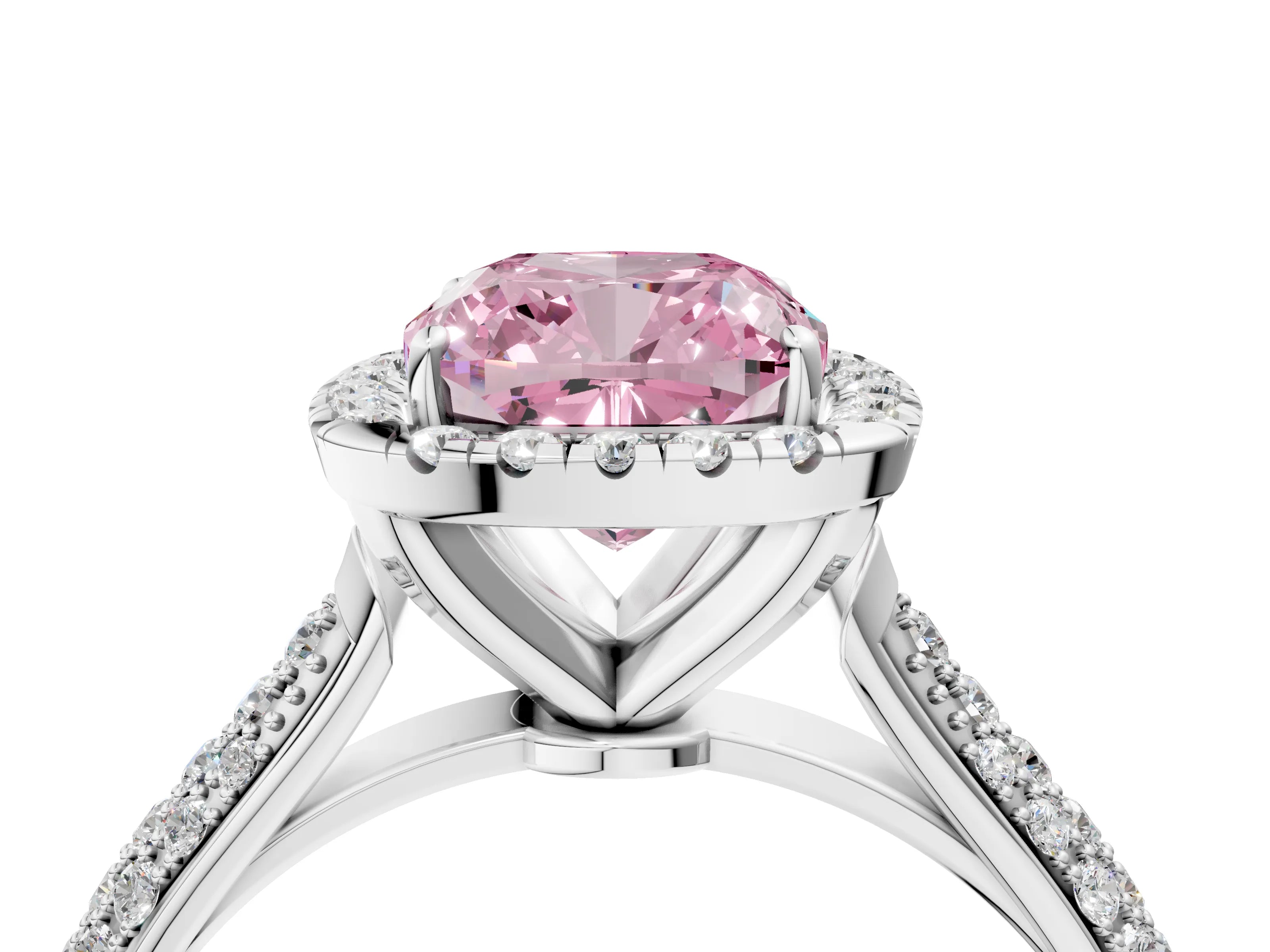 White gold Fancy Pink Cushion Cut Halo Diamond Ring with Pavé Band_40