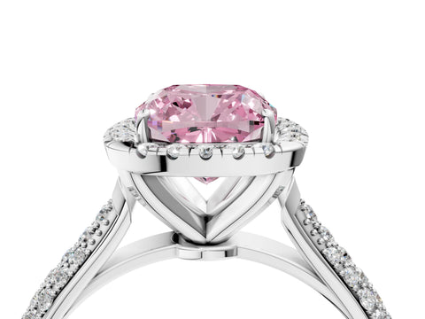 White gold Fancy Pink Cushion Cut Halo Diamond Ring with Pavé Band_40