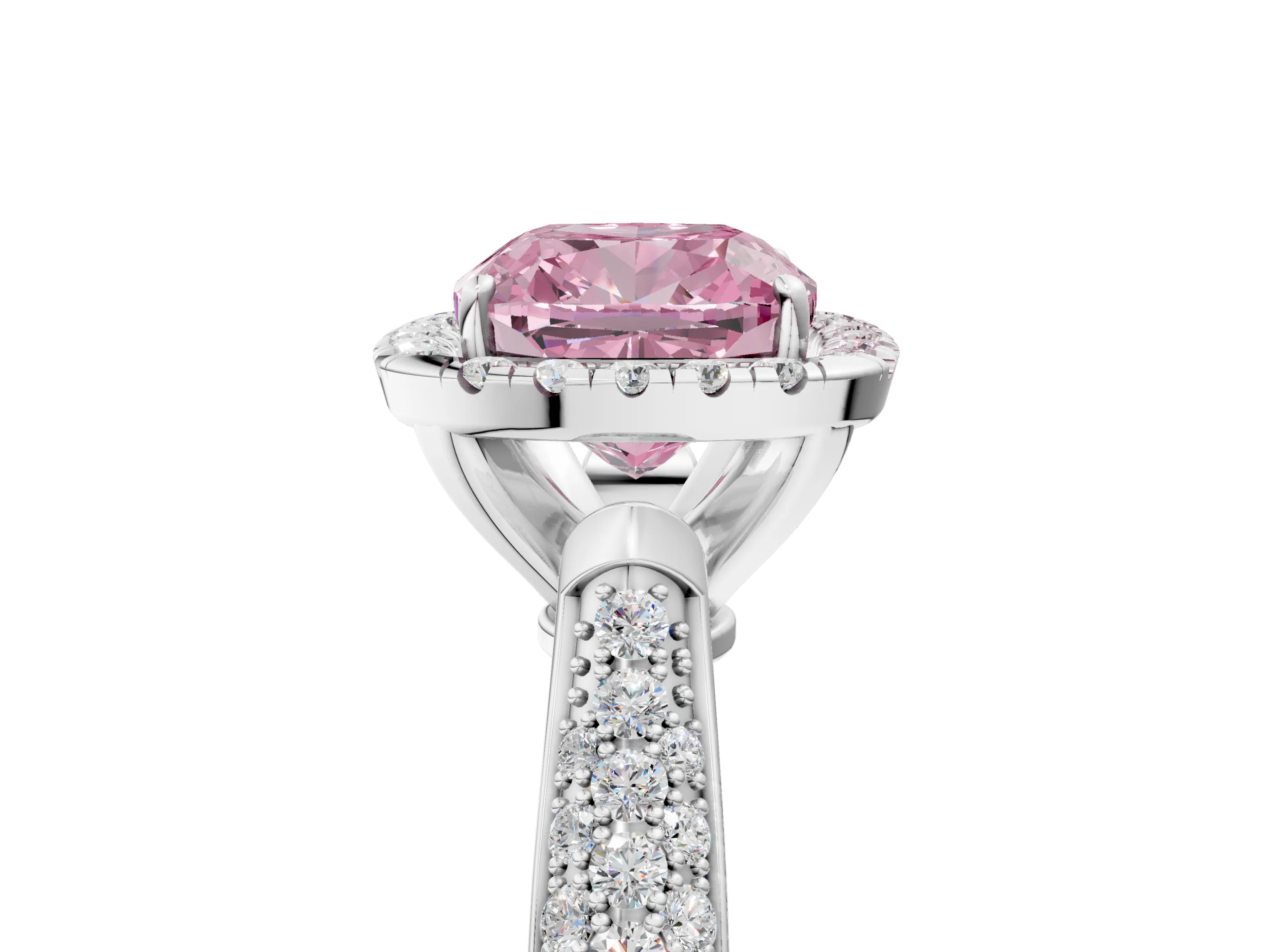 White gold Fancy Pink Cushion Cut Halo Diamond Ring with Pavé Band_41