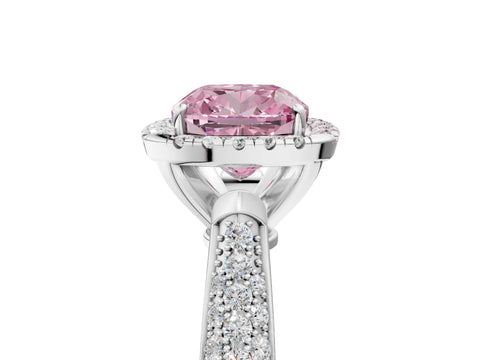 White gold Fancy Pink Cushion Cut Halo Diamond Ring with Pavé Band_41