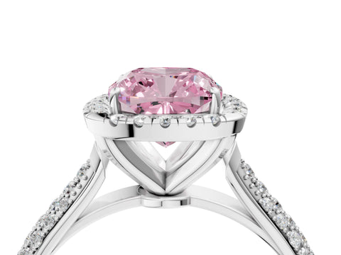 White gold Fancy Pink Cushion Cut Halo Diamond Ring with Pavé Band_4