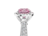 White gold Fancy Pink Cushion Cut Halo Diamond Ring with Pavé Band_5