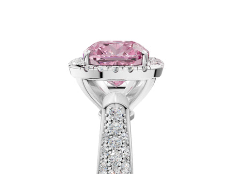 White gold Fancy Pink Cushion Cut Halo Diamond Ring with Pavé Band_5