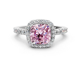 White gold Fancy Pink Cushion  Cut Halo Diamond Ring with Pave Band and Four-Prong Setting_24