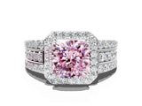 White gold Fancy Pink Cushion Cut Halo Diamond Ring with Round  Split Shank and Prong Setting_145