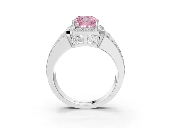 Platinum Cushion Cut Triple-Row Pave Halo Engagement Ring Setting for Fancy Pink Center