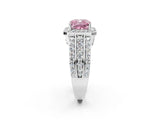White gold Fancy Pink Cushion Cut Halo Diamond Ring with Round  Split Shank and Prong Setting_148
