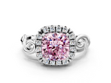 White gold Fancy Pink Cushion  Cut Halo Diamond Ring with Scrollwork Band and Four-Prong Setting_87