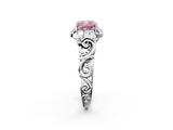 White gold Fancy Pink Cushion  Cut Halo Diamond Ring with Scrollwork Band and Four-Prong Setting_89