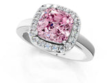 White gold Fancy Pink Cushion Cut Halo Diamond Ring with Solitaire Band and Prong Setting_1