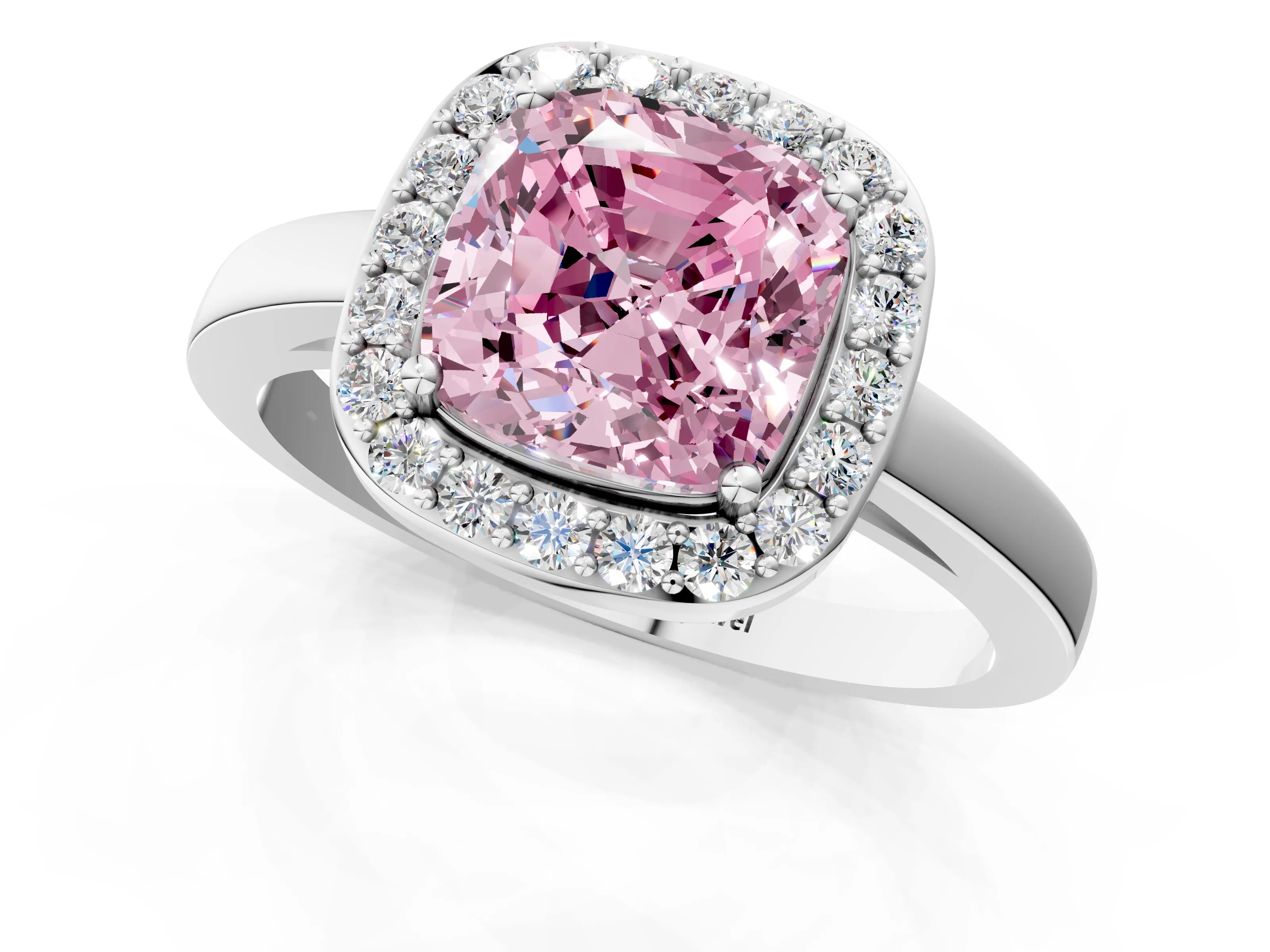 White gold Fancy Pink Cushion Cut Halo Diamond Ring with Solitaire Band and Prong Setting_1