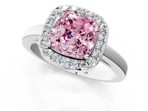 White gold Fancy Pink Cushion Cut Halo Diamond Ring with Solitaire Band and Prong Setting_1