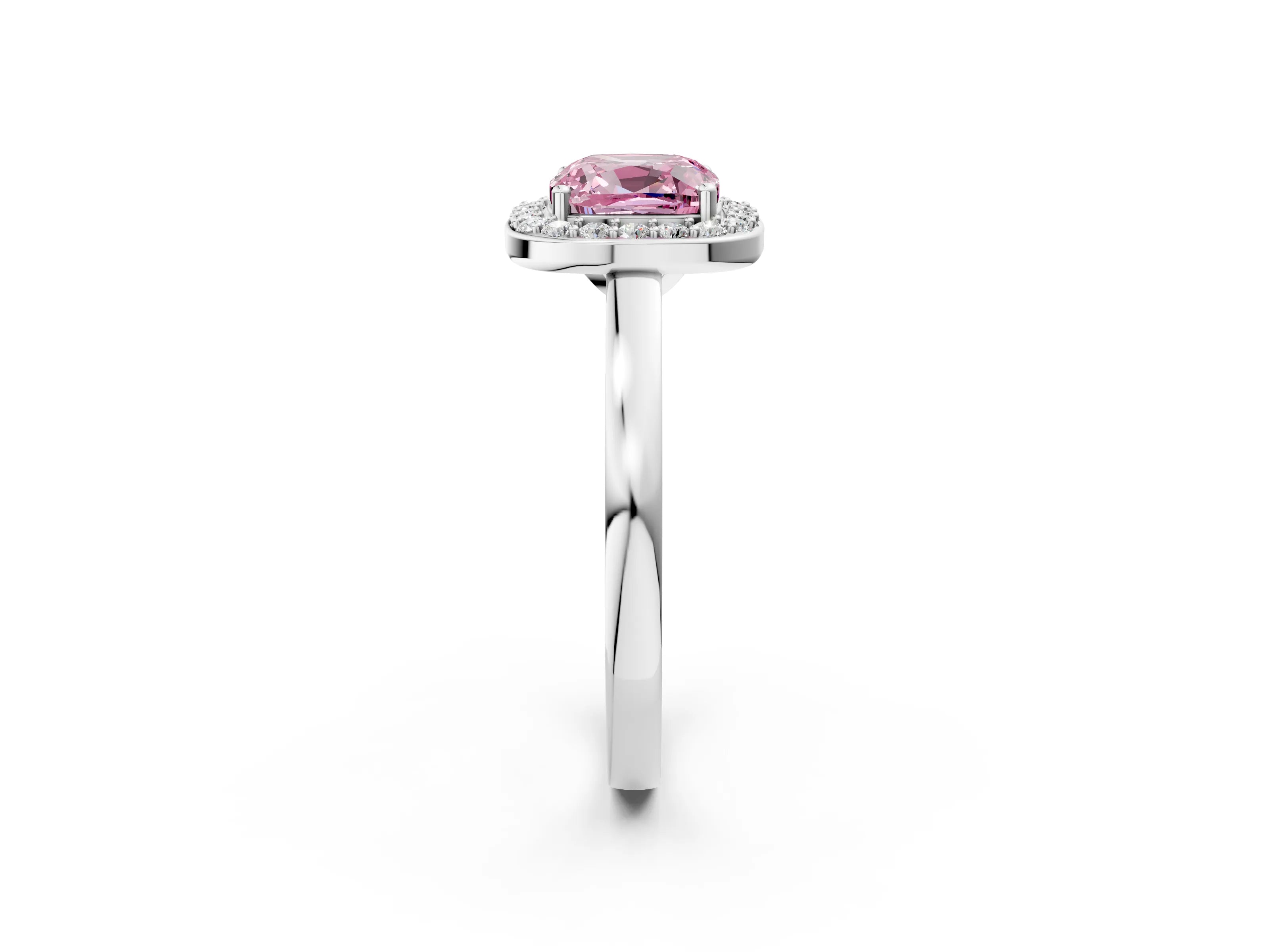 White gold Fancy Pink Cushion Cut Halo Diamond Ring with Solitaire Band and Prong Setting_2