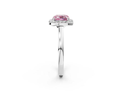 White gold Fancy Pink Cushion Cut Halo Diamond Ring with Solitaire Band and Prong Setting_2