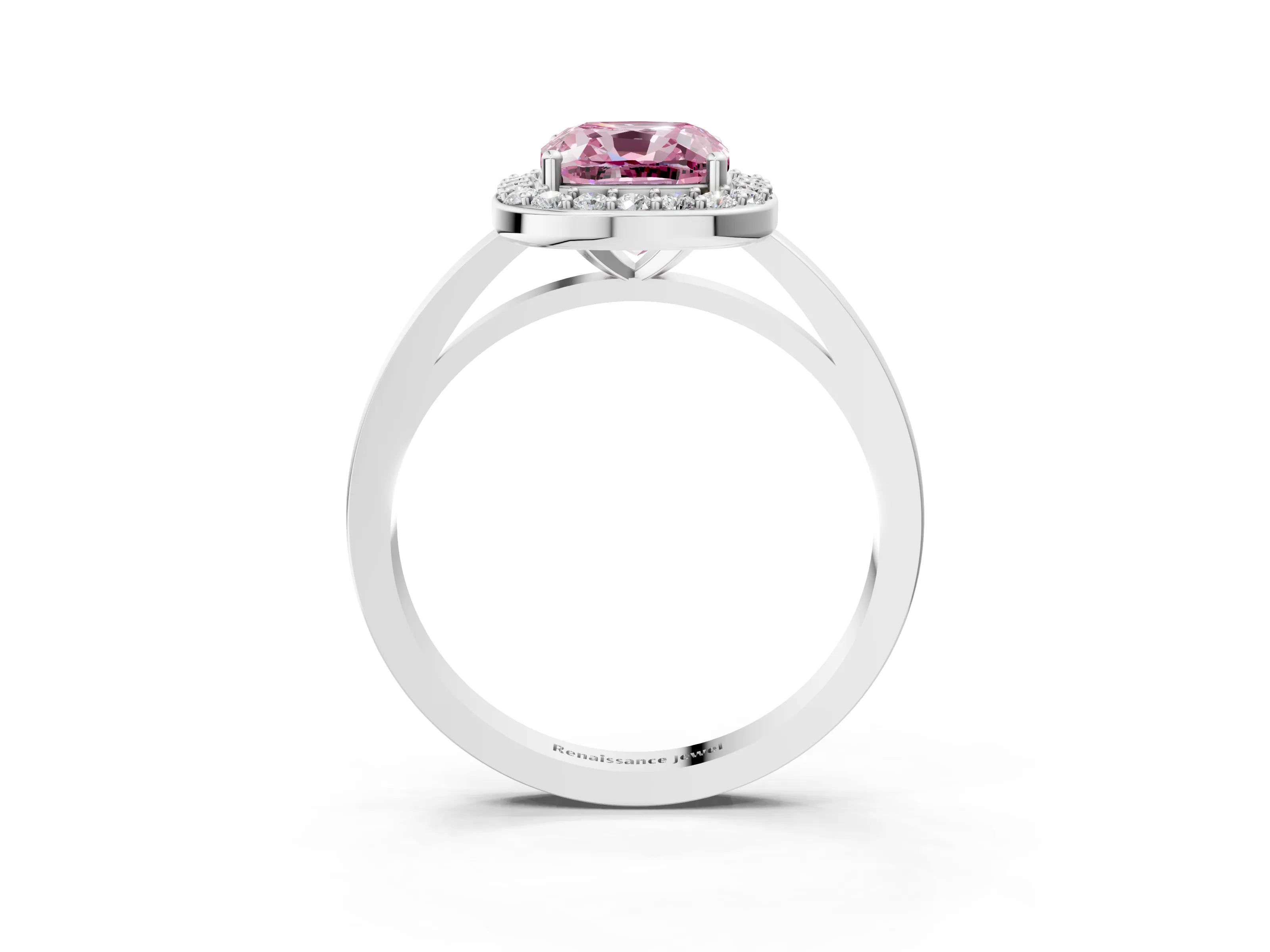 White gold Fancy Pink Cushion Cut Halo Diamond Ring with Solitaire Band and Prong Setting_3