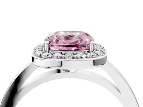 White gold Fancy Pink Cushion Cut Halo Diamond Ring with Solitaire Band and Prong Setting_4