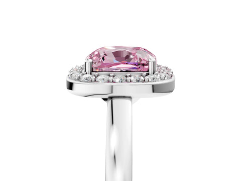 White gold Fancy Pink Cushion Cut Halo Diamond Ring with Solitaire Band and Prong Setting_5