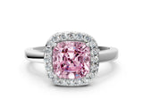 White gold Fancy Pink Cushion Cut Halo Diamond Ring with Solitaire Band and Prong Setting