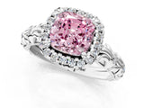 White gold Fancy Pink Cushion Cut Halo Diamond Solitaire with Filigree Band and Four-Prong Setting_1