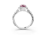 White gold Fancy Pink Cushion Cut Halo Diamond Solitaire with Filigree Band and Four-Prong Setting_3