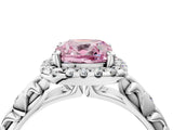 White gold Fancy Pink Cushion Cut Halo Diamond Solitaire with Filigree Band and Four-Prong Setting_4