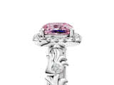 White gold Fancy Pink Cushion Cut Halo Diamond Solitaire with Filigree Band and Four-Prong Setting_5