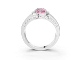 White gold Fancy Pink Cushion Cut Halo Diamond Split Shank Ring with Prong Setting_3