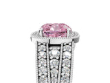 White gold Fancy Pink Cushion Cut Halo Diamond Split Shank Ring with Prong Setting_5