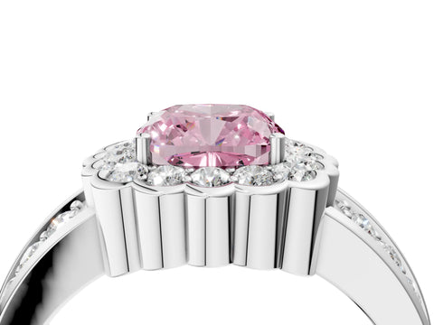 White gold Fancy Pink Cushion Cut Halo Diamond Split Shank Ring with Scalloped Prong Setting_16