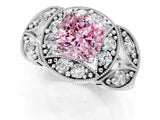 White gold Fancy Pink Cushion Cut Halo Milgrain Diamond Engagement Ring with Leaf Band and Four-Prong Setting_1