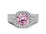 White gold Fancy Pink Cushion Cut Halo Pavé Diamond Engagement Ring with Split Shank and Four-Prong Setting_3