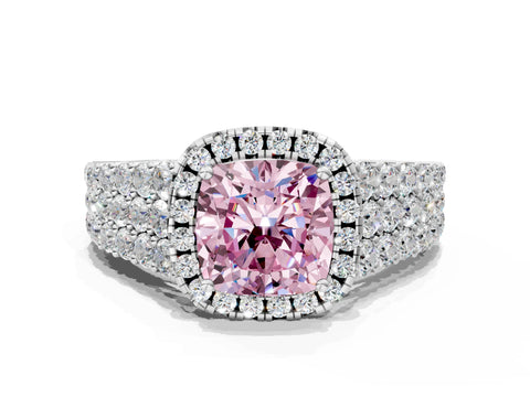 White gold Fancy Pink Cushion Cut Halo Pavé Diamond Engagement Ring with Split Shank and Four-Prong Setting_3