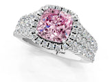 White gold Fancy Pink Cushion Cut Halo Pavé Diamond Engagement Ring with Split Shank and Four-Prong Setting_4