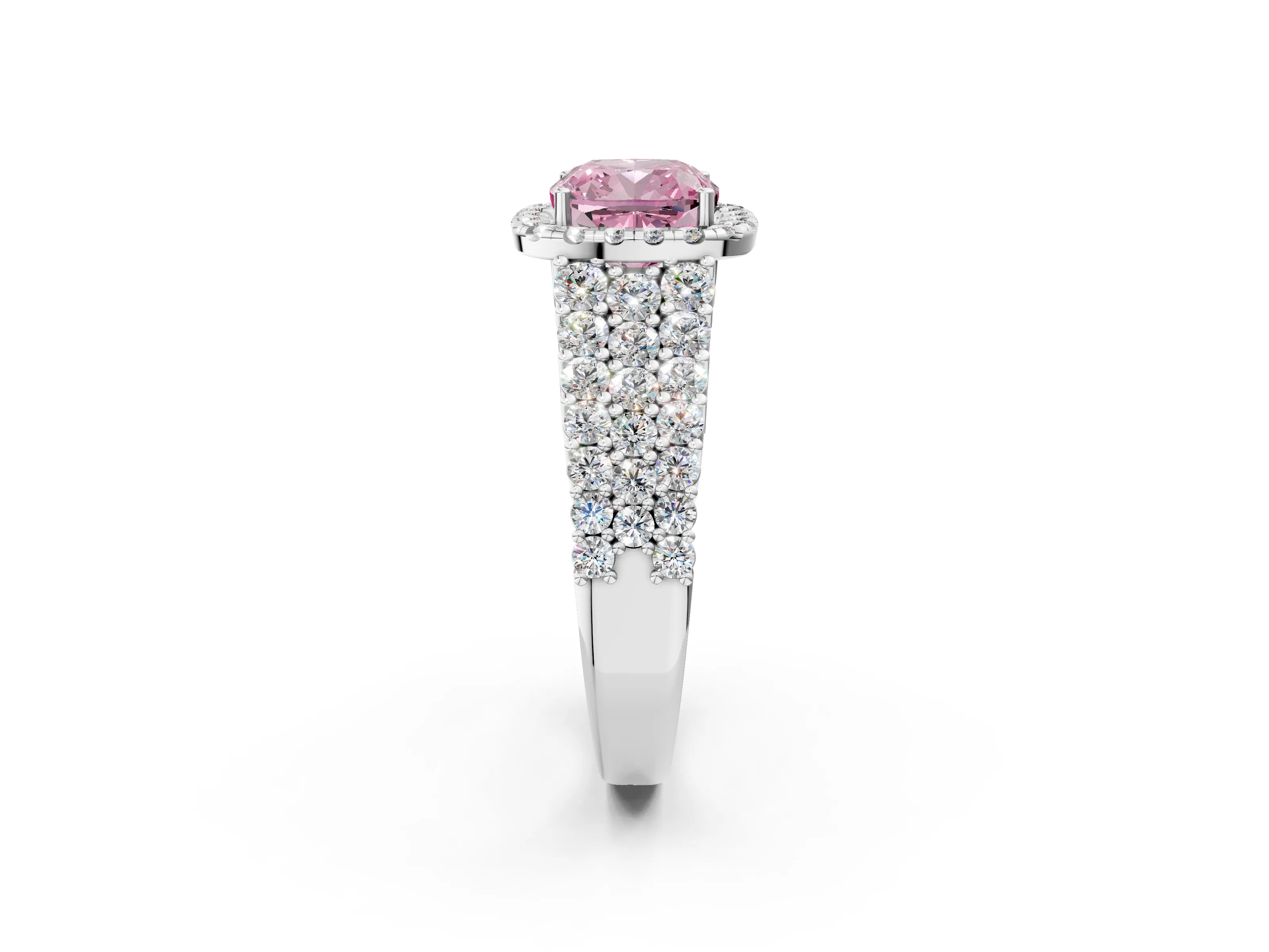White gold Fancy Pink Cushion Cut Halo Pavé Diamond Engagement Ring with Split Shank and Four-Prong Setting_5