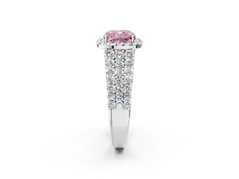 White gold Fancy Pink Cushion Cut Halo Pavé Diamond Engagement Ring with Split Shank and Four-Prong Setting_5