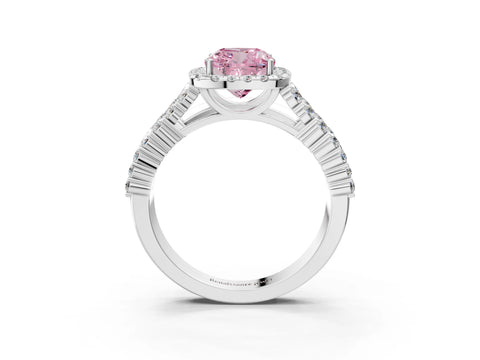 White gold Fancy Pink Cushion Cut Halo Pavé Diamond Engagement Ring with Split Shank and Four-Prong Setting_6