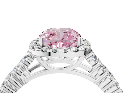 White gold Fancy Pink Cushion Cut Halo Pavé Diamond Engagement Ring with Split Shank and Four-Prong Setting_7