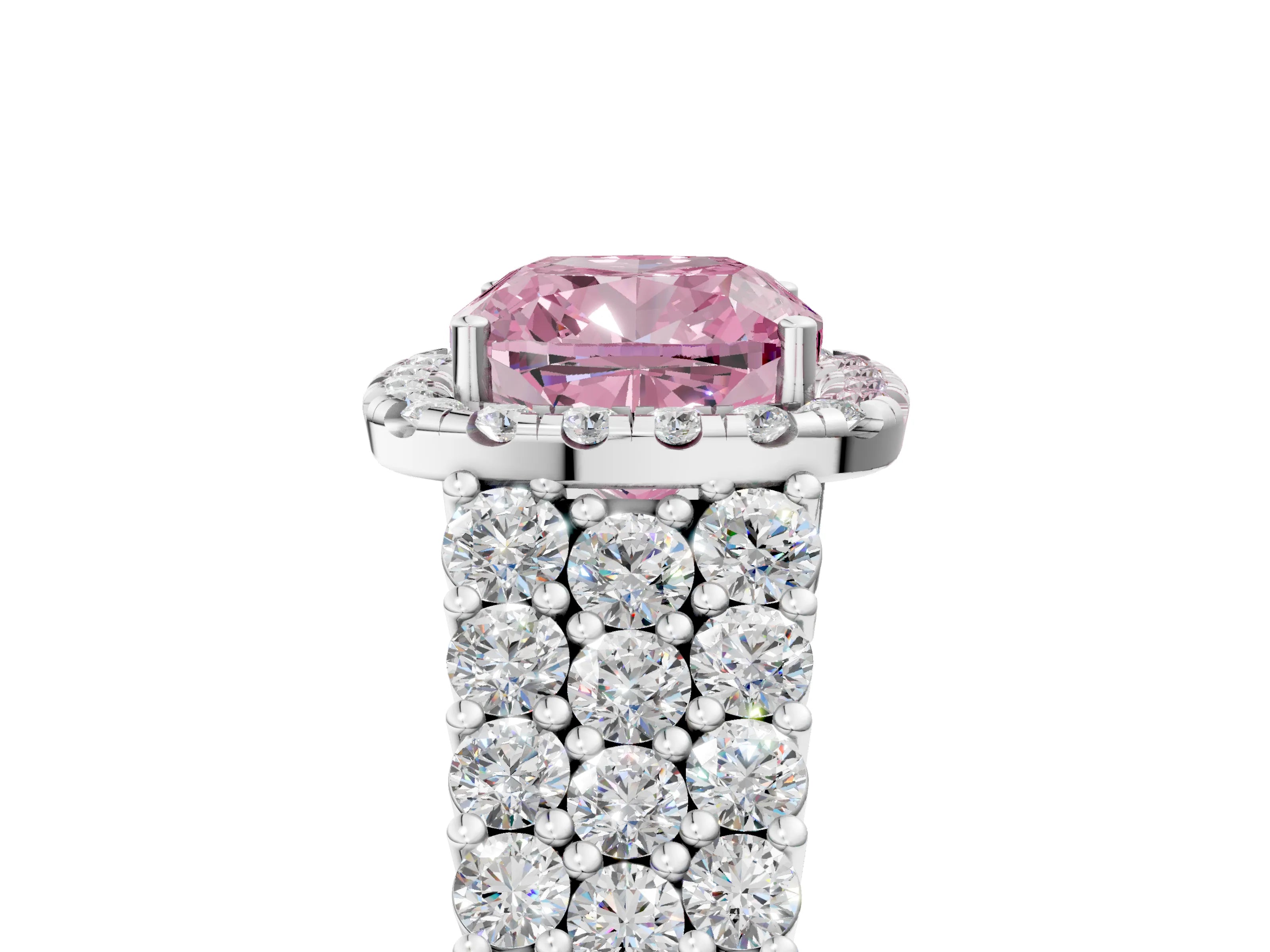 White gold Fancy Pink Cushion Cut Halo Pavé Diamond Engagement Ring with Split Shank and Four-Prong Setting_8