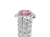 White gold Fancy Pink Cushion Cut Halo Pavé Diamond Engagement Ring with Split Shank and Four-Prong Setting_8