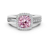 White gold Fancy Pink Cushion  Cut Halo Pave Band Four-Prong Ring_49