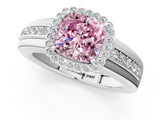 White gold Fancy Pink Cushion  Cut Halo Pave Band Four-Prong Ring_50