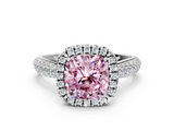 White gold Fancy Pink Cushion  Cut Halo Pave Band Four-Prong Setting Ring_38