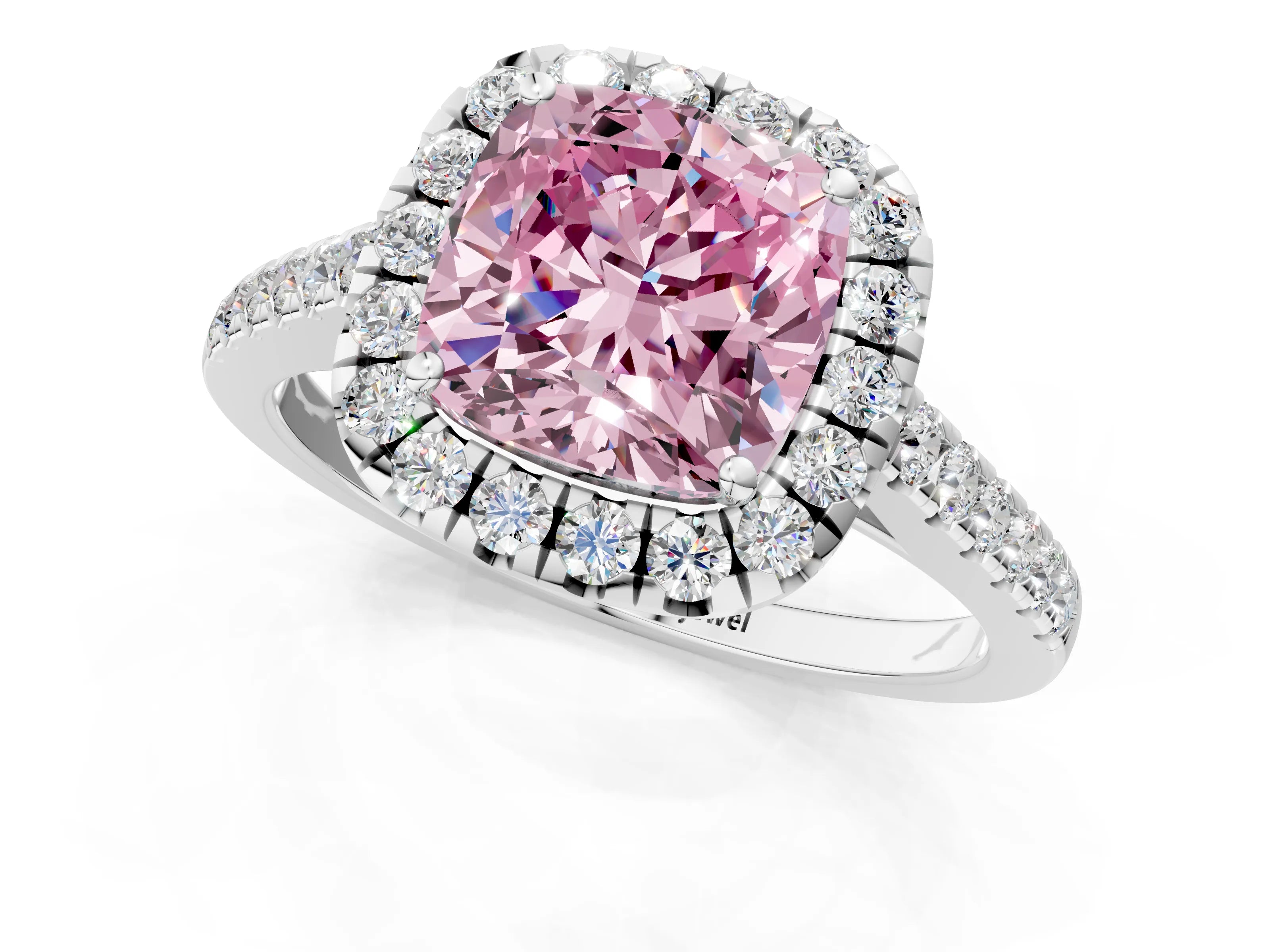 White gold Fancy Pink Cushion Cut Halo Pave Diamond Engagement Ring with Four-Prong Setting_1