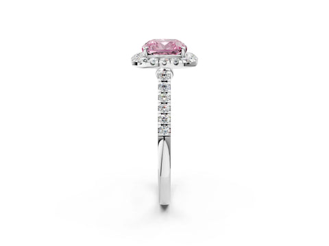 White gold Fancy Pink Cushion Cut Halo Pave Diamond Engagement Ring with Four-Prong Setting_2