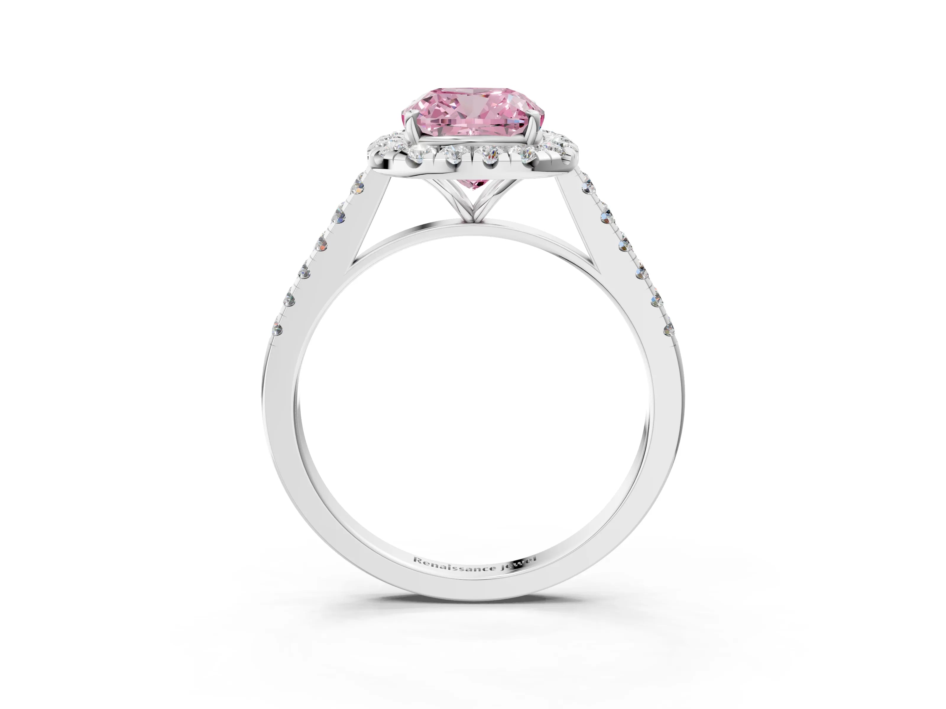White gold Fancy Pink Cushion Cut Halo Pave Diamond Engagement Ring with Four-Prong Setting_3