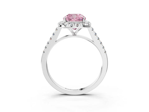 White gold Fancy Pink Cushion Cut Halo Pave Diamond Engagement Ring with Four-Prong Setting_3