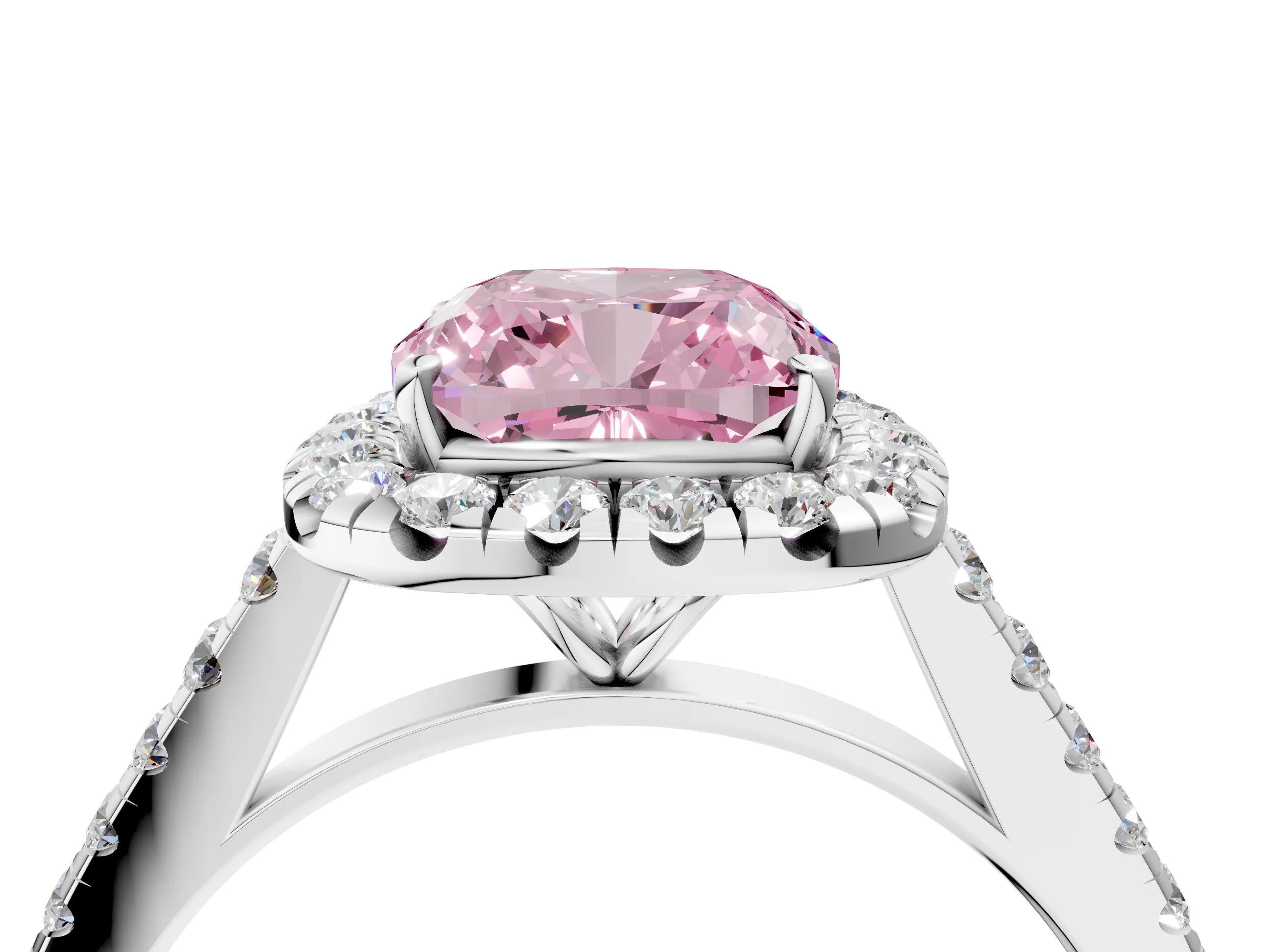White gold Fancy Pink Cushion Cut Halo Pave Diamond Engagement Ring with Four-Prong Setting_4