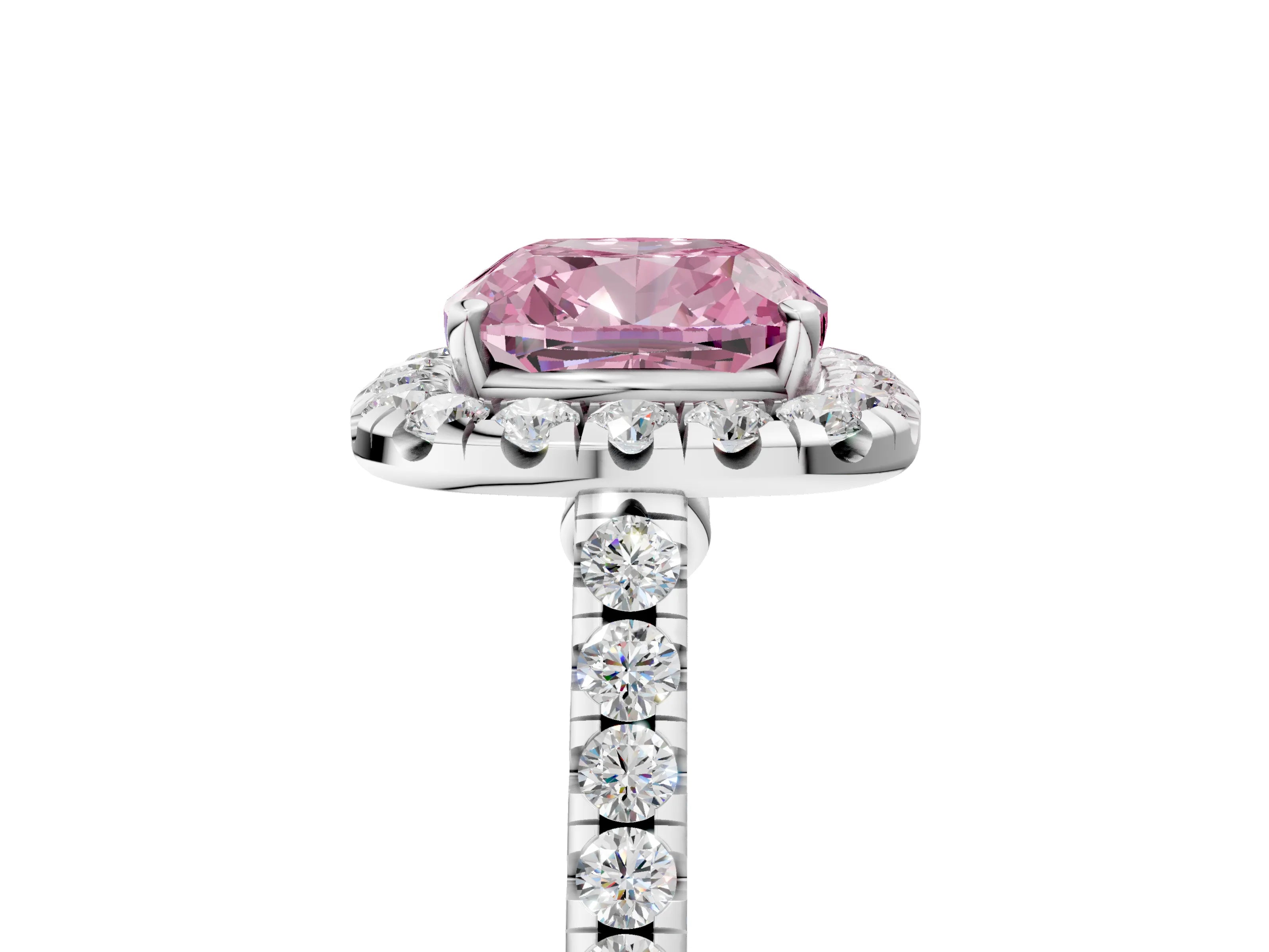 White gold Fancy Pink Cushion Cut Halo Pave Diamond Engagement Ring with Four-Prong Setting_5