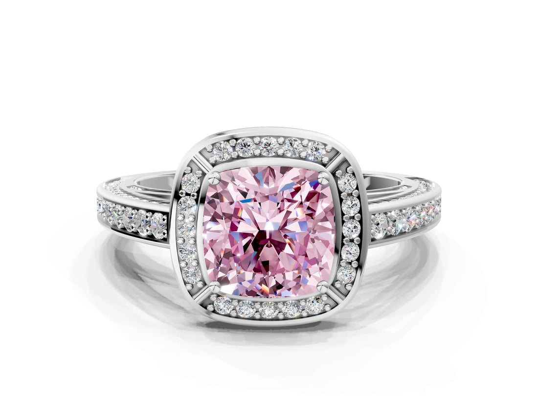 White gold Fancy Pink Cushion  Cut Halo Pave Split Shank Prong Setting Ring_63